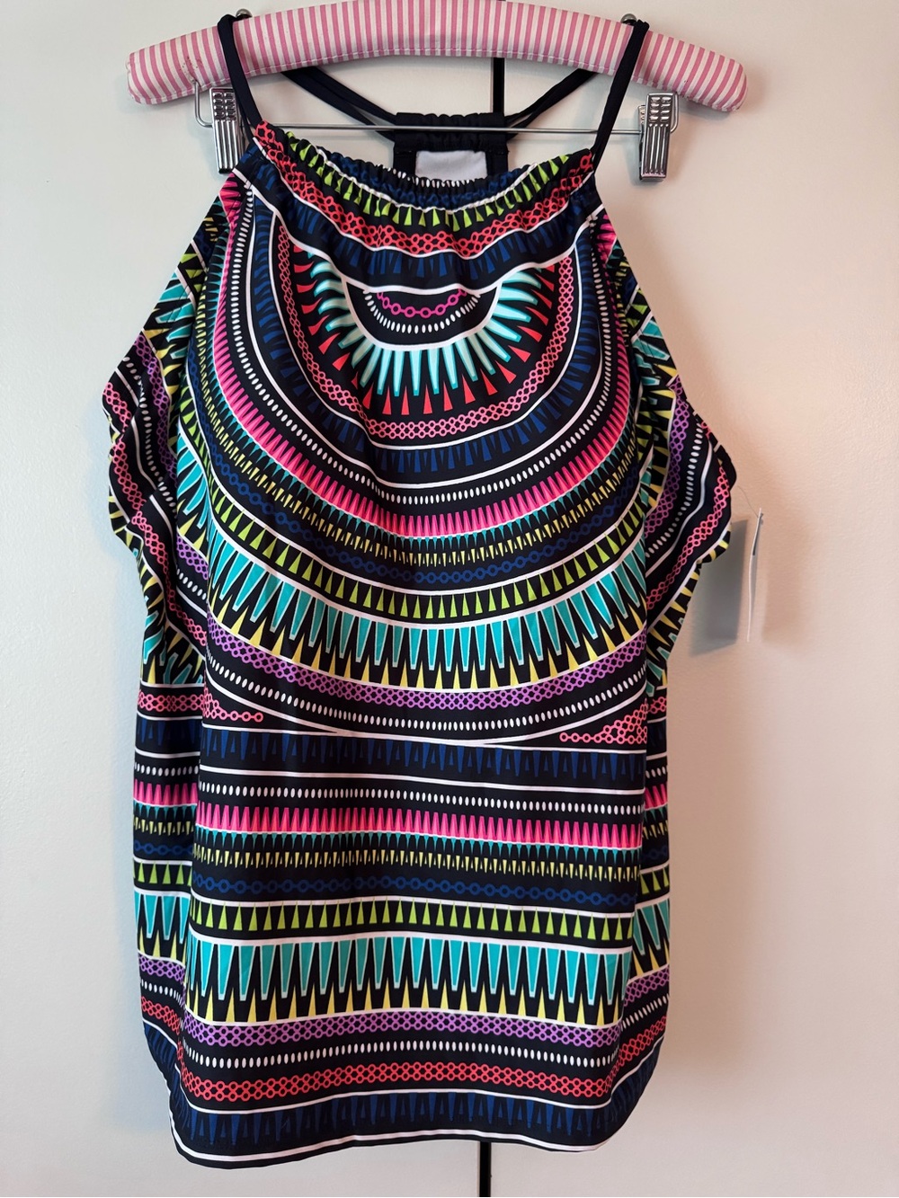 High-Neck Multicolor Tribal Print Tankini Top